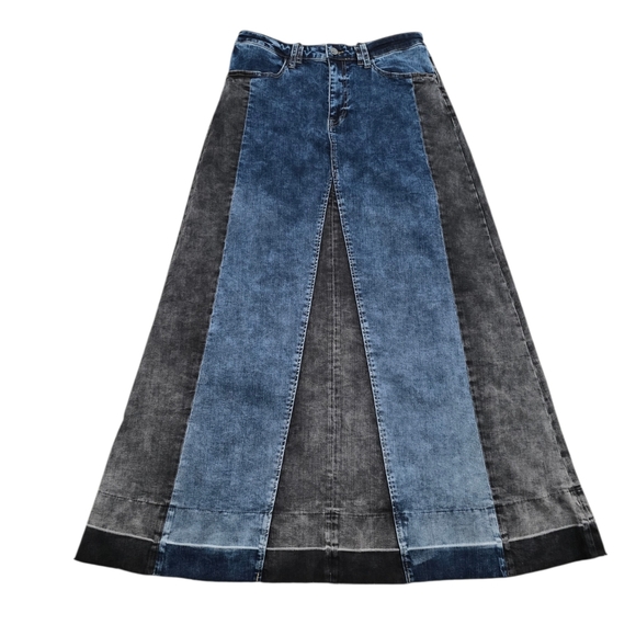 Wash Lab Denim Mixed Denim Maxi Skirt - Picture 5 of 14